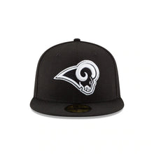 Load image into Gallery viewer, Los Angeles Rams New Era NFL 59FIFTY 5950 Fitted Cap Hat Black Crown/Visor Black/White Logo
