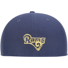 Load image into Gallery viewer, Los Angeles Rams New Era NFL 59FIFTY 5950 Fitted Cap Hat Navy Blue Crown/Visor Metallic Gold Text/Script Logo
