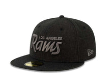 Load image into Gallery viewer, Los Angeles Rams New Era NFL 59FIFTY 5950 Fitted Cap Hat Heather Black Crown/Visor Dark Gray Script Logo
