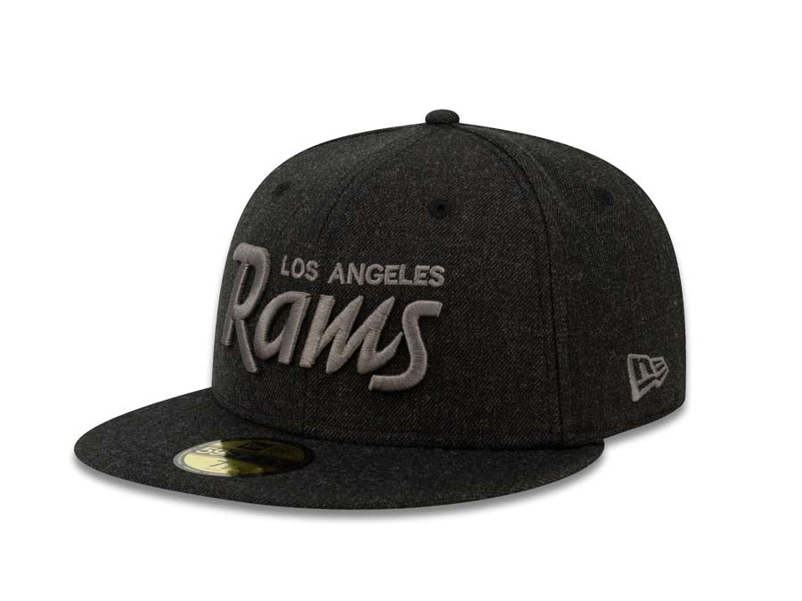Los Angeles Rams New Era NFL 59FIFTY 5950 Fitted Cap Hat Heather Black Crown/Visor Dark Gray Script Logo