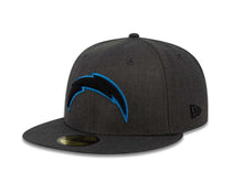 Load image into Gallery viewer, San Diego Chargers New Era NFL 59FIFTY 5950 Fitted Cap Hat Heather Dark Gray Crown/Visor Black/Sky Blue Logo 
