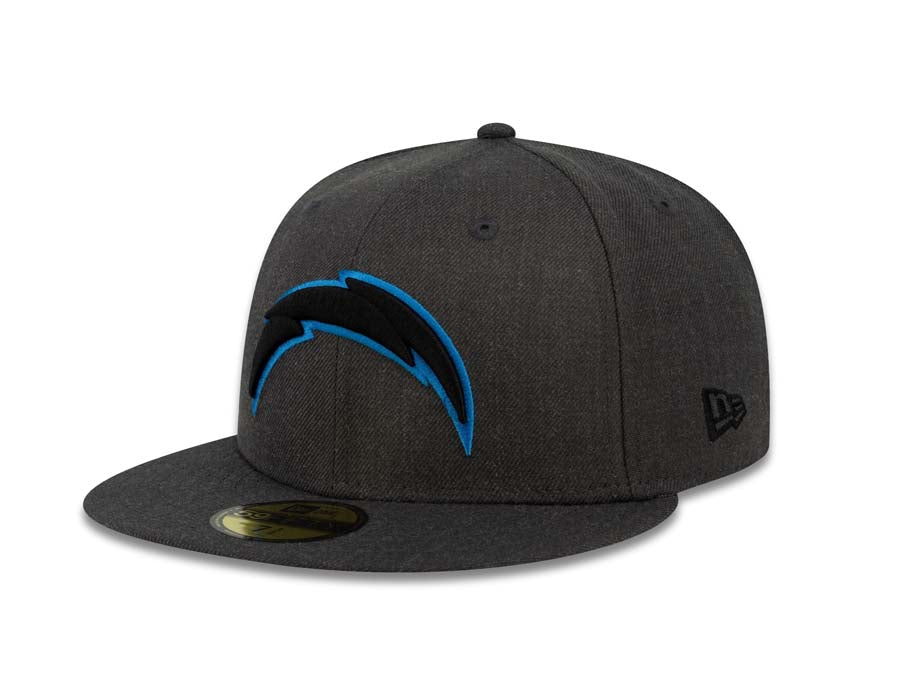 San Diego Chargers New Era NFL 59FIFTY 5950 Fitted Cap Hat Heather Dark Gray Crown/Visor Black/Sky Blue Logo 