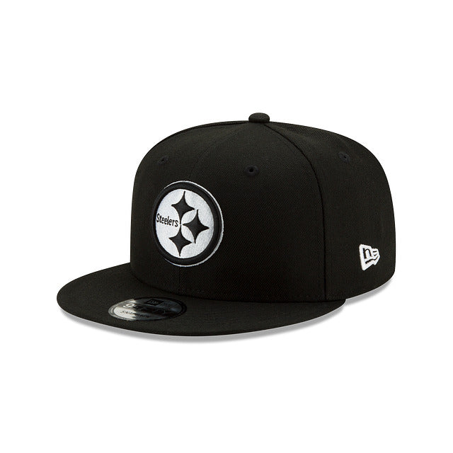 Pittsburgh Steelers New Era NFL 9FIFTY 950 Snapback Cap Hat Black Crown/Visor Black/White Logo 