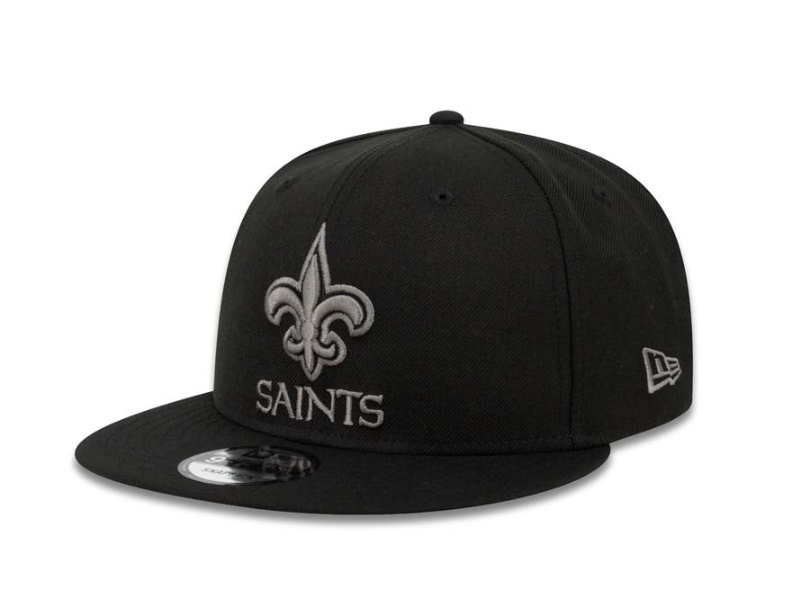New Orleans Saints New Era NFL 9FIFTY 950 Snapback Cap Hat Black Crown/Visor Dark Gray/Black Logo