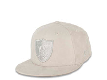 Load image into Gallery viewer, Raiders New Era 59FIFTY 5950 Fitted Suede Material Cap Hat Gray Crown/Visor Gray Logo (Spring Suede)
