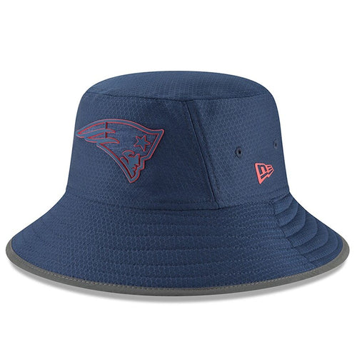 New England Patriots New Era NFL Bucket Cap Hat Navy Crown Navy/Red Logo (2018 NFL Training Camp) 