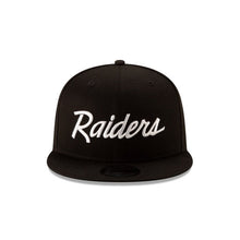 Load image into Gallery viewer, Raiders New Era 9FIFTY 950 Snapback Cap Hat Black Crown/Visor White Text Logo 

