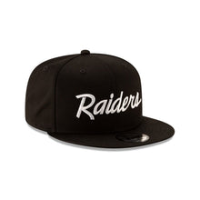 Load image into Gallery viewer, Raiders New Era 9FIFTY 950 Snapback Cap Hat Black Crown/Visor White Text Logo 

