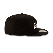 Load image into Gallery viewer, Raiders New Era 9FIFTY 950 Snapback Cap Hat Black Crown/Visor White Text Logo 
