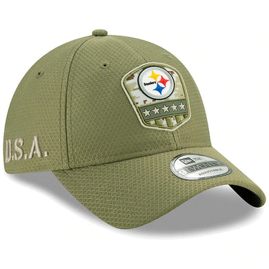 Pittsburgh Steelers New Era NFL 9TWENTY 920 Adjustable 2019 Salute To Service Cap Hat Olive Crown/Visor Team Color Logo