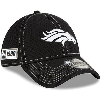 Denver Broncos New Era NFL 39THIRTY 3930 Flexfit 2019 Sideline Cap Hat Black Crown/Visor White Logo