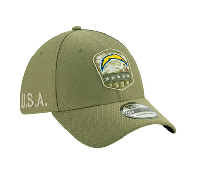 Los Angeles Chargers New Era NFL 39THIRTY 3930 Flexfit 2019 Salute To Service Cap Hat Olive Crown/Visor Team Color Logo