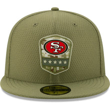 Load image into Gallery viewer, San Francisco 49ers New Era NFL 59FIFTY 5950 Fitted 2019 Salute To Service Cap Hat Olive Crown/Visor Team Color Logo 

