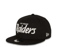 Load image into Gallery viewer, New Era NFL 9Fifty 950 Snapback Las Vegas Raiders Cap Hat Black Crown White &quot;Las Vegas Raiders&quot; Script Logo
