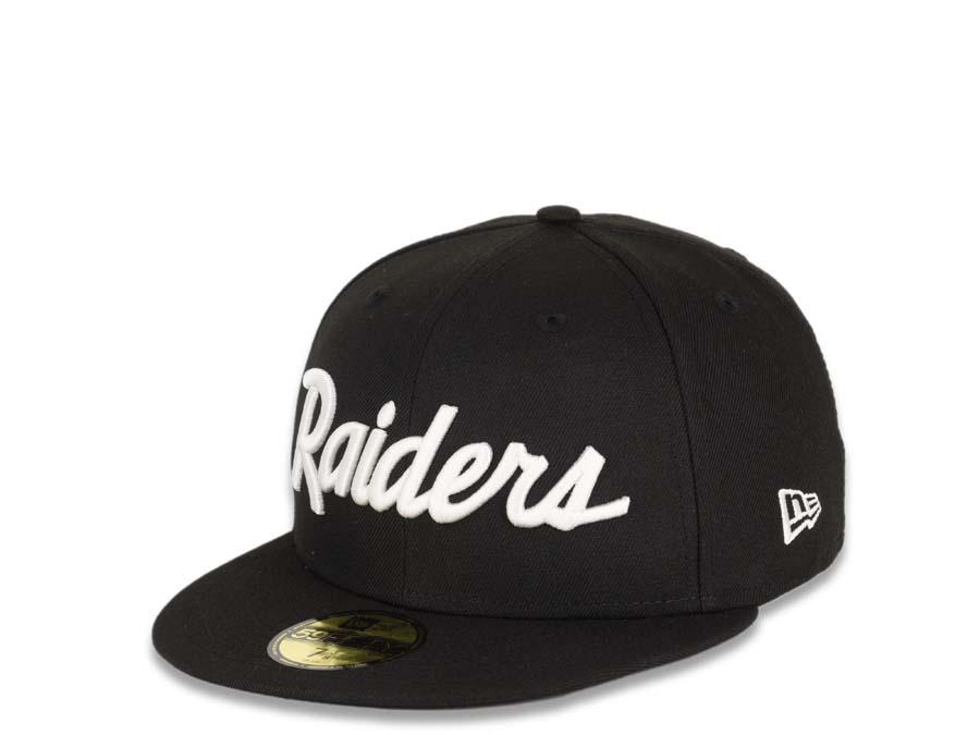 Las Vegas Raiders New Era NFL 59Fifty 5950 Fitted Cap Hat Black Crown/Visor White Script Logo