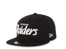 Load image into Gallery viewer, Las Vegas Paiders New Era NFL 59FIFTY 5950 Fitted Cap Hat Black Crown/Visor White Script Logo

