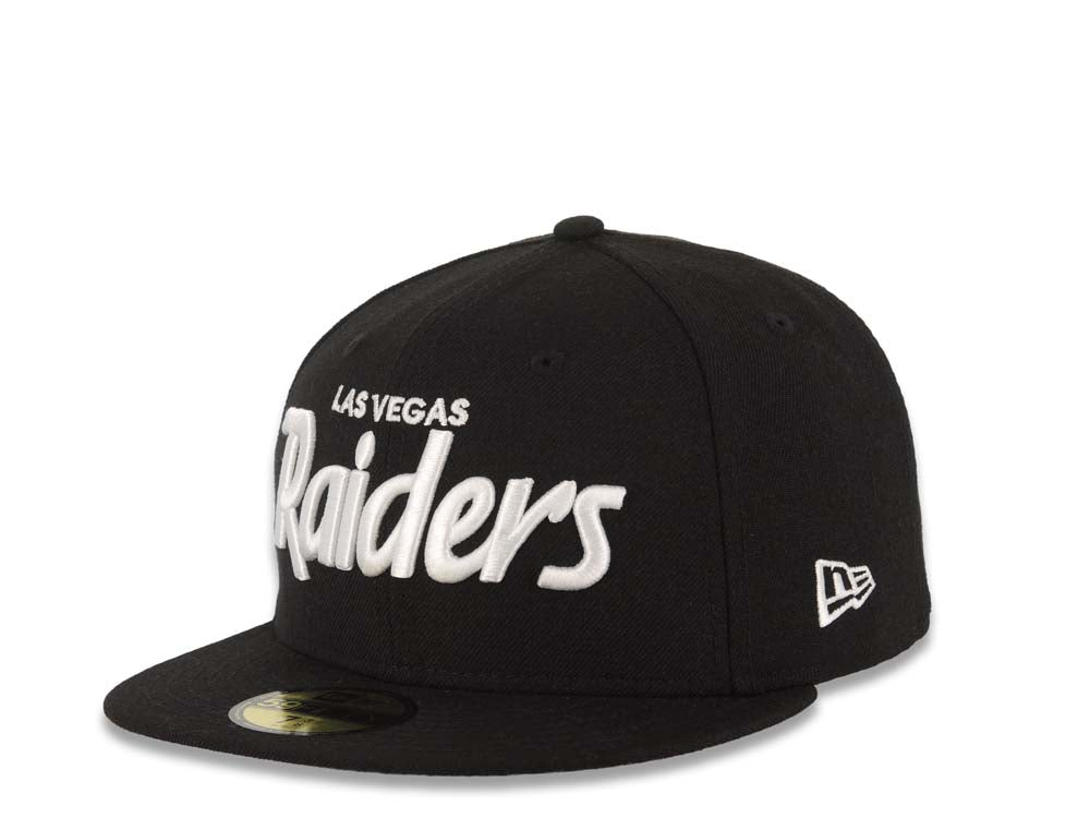 Las Vegas Paiders New Era NFL 59FIFTY 5950 Fitted Cap Hat Black Crown/Visor White Script Logo