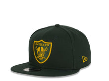 Load image into Gallery viewer, New Era NFL 9Fifty 950 Snapback Las Vegas Raiders Cap Hat Forest Green Crown Yellow/Forest Green Logo Gray UV
