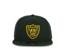 Load image into Gallery viewer, New Era NFL 9Fifty 950 Snapback Las Vegas Raiders Cap Hat Forest Green Crown Yellow/Forest Green Logo Gray UV
