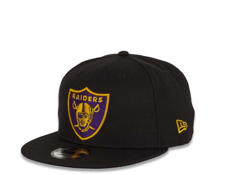 New Era NFL 9Fifty 950 Snapback Las Vegas Raiders Cap Hat Black Crown Yellow/Purple Logo Black UV