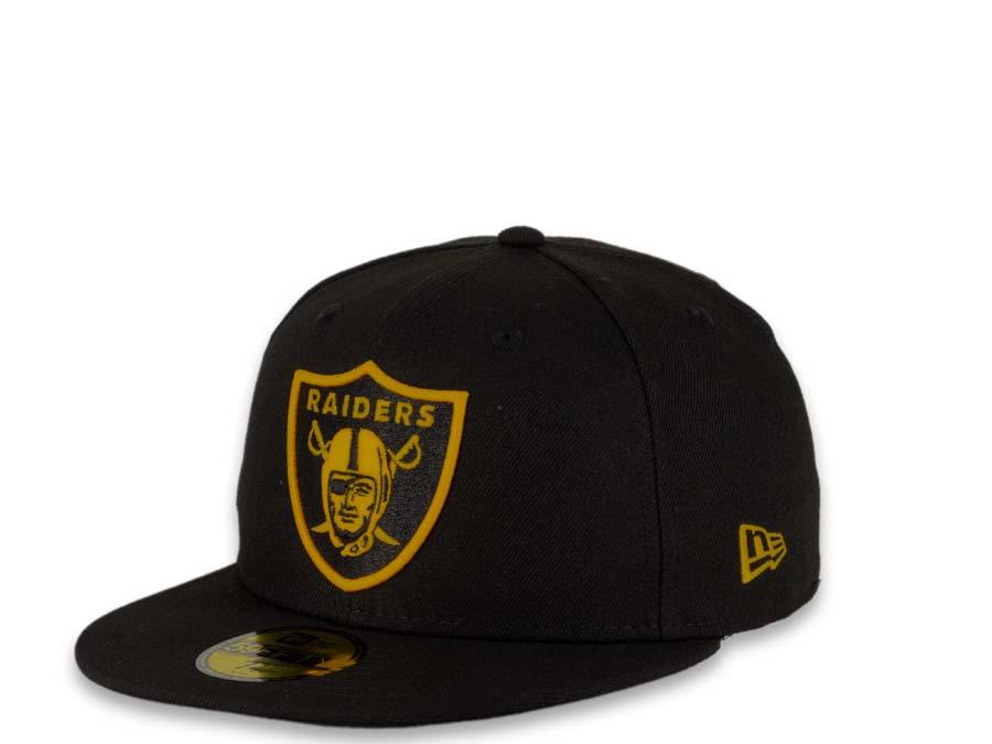 New Era NFL 59Fifty 5950 Fitted Las Vegas Raiders Cap Hat Black Crown Yellow/Black Logo Black UV