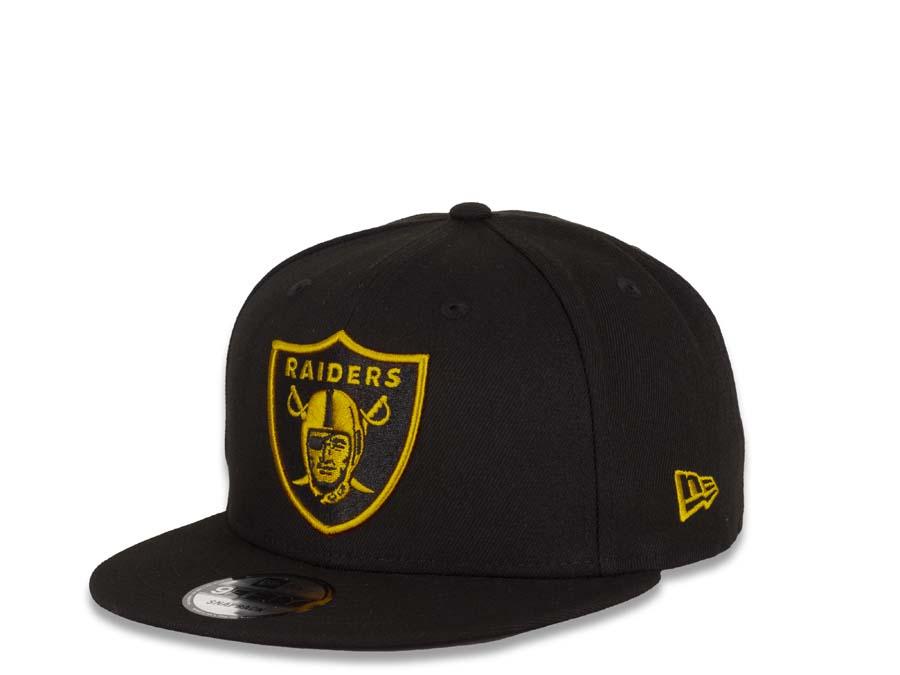 New Era NFL 9Fifty 950 Snapback Las Vegas Raiders Cap Hat Black Crown Yellow/Black Logo Black UV