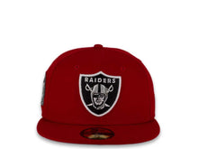 Load image into Gallery viewer, New Era NFL 59Fifty 5950 Fitted Las Vegas Raiders Cap Hat Red Crown White/Black Logo 60th Anniversary Side Patch Gray UV
