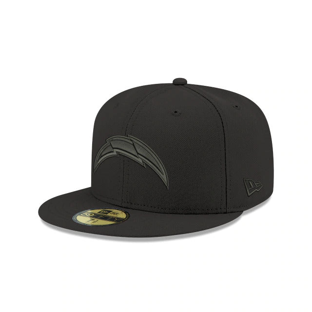 Los Angeles Chargers New Era NFL 59FIFTY 5950 Fitted Cap Hat Black Crown/Visor Black Logo 