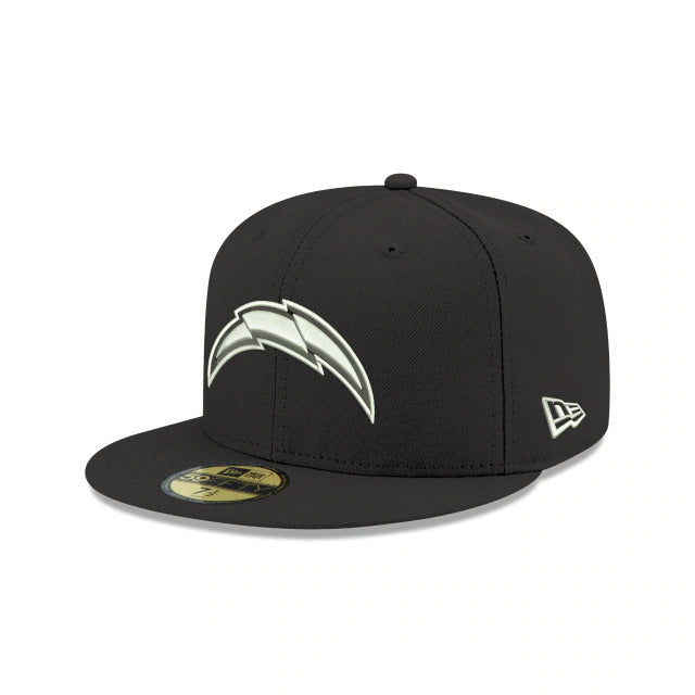 Los Angeles Chargers New Era NFL 59FIFTY 5950 Fitted Cap Hat Black Crown/Visor White/Black Logo