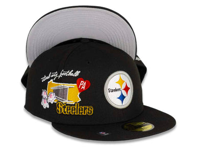 Pittsburgh Steelers New Era NFL 59FIFTY 5950 Fitted Cap Hat Black Crown/Visor Team Color Logo (City Cluster)