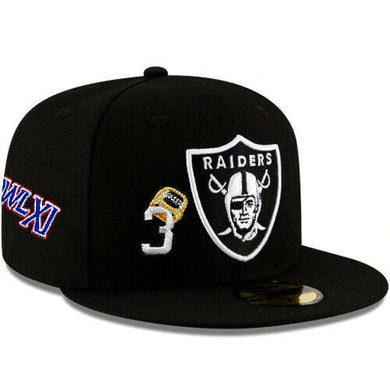 Los Angeles Raiders New Era NFL 59FIFTY 5950 Fitted Cap Hat Black Crown/Visor Team Color Logo (Count The Rings)