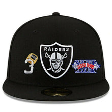 Load image into Gallery viewer, Los Angeles Raiders New Era NFL 59FIFTY 5950 Fitted Cap Hat Black Crown/Visor Team Color Logo (Count The Rings)
