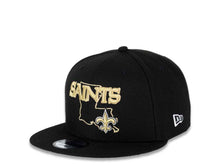 Load image into Gallery viewer, New Orleans Saints New Era NFL 9FIFTY 950 Snapback Cap Hat Black Crown/Visor Team Color Logo with State Map (Logo State)
