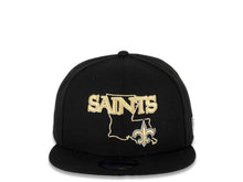 Load image into Gallery viewer, New Orleans Saints New Era NFL 9FIFTY 950 Snapback Cap Hat Black Crown/Visor Team Color Logo with State Map (Logo State)

