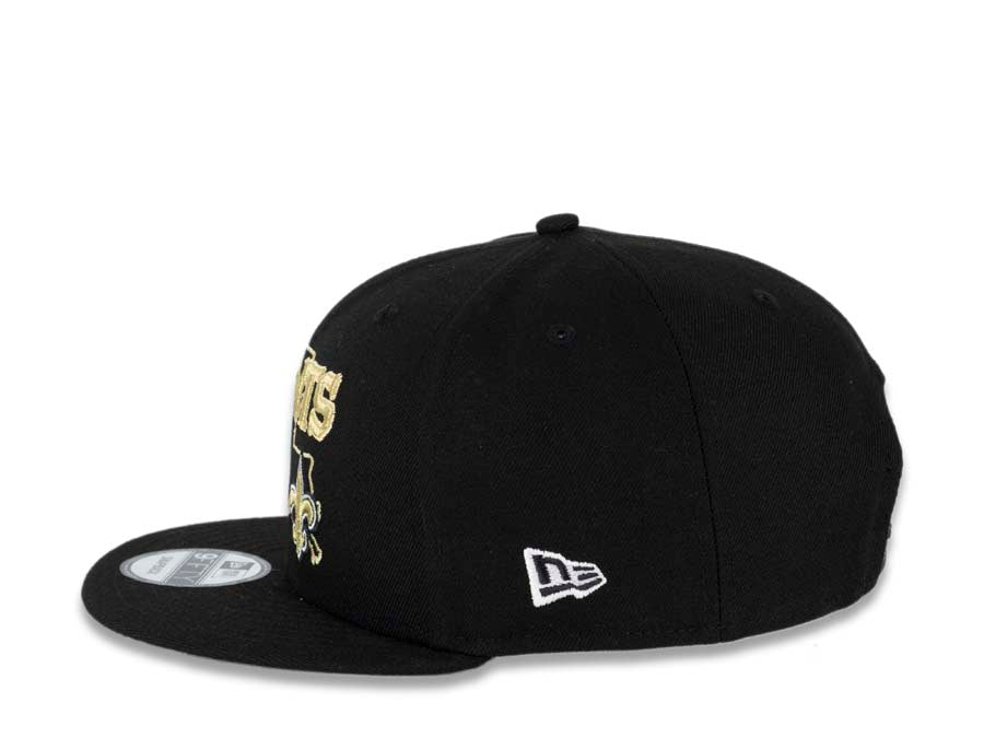 New Orleans Saints New Era NFL 9FIFTY 950 Snapback Cap Hat Black Crown/Visor Team Color Logo with State Map (Logo State)