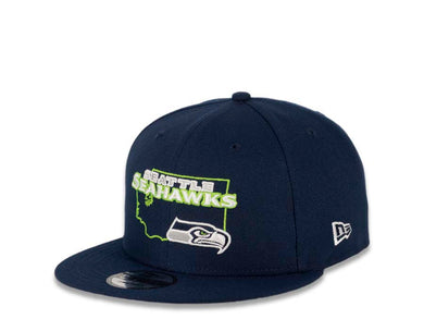 Seattle Seahawks New Era NFL 9FIFTY 950 Snapback Cap Hat Navy Crown/Visor Team Color Logo with State Map (Logo State)