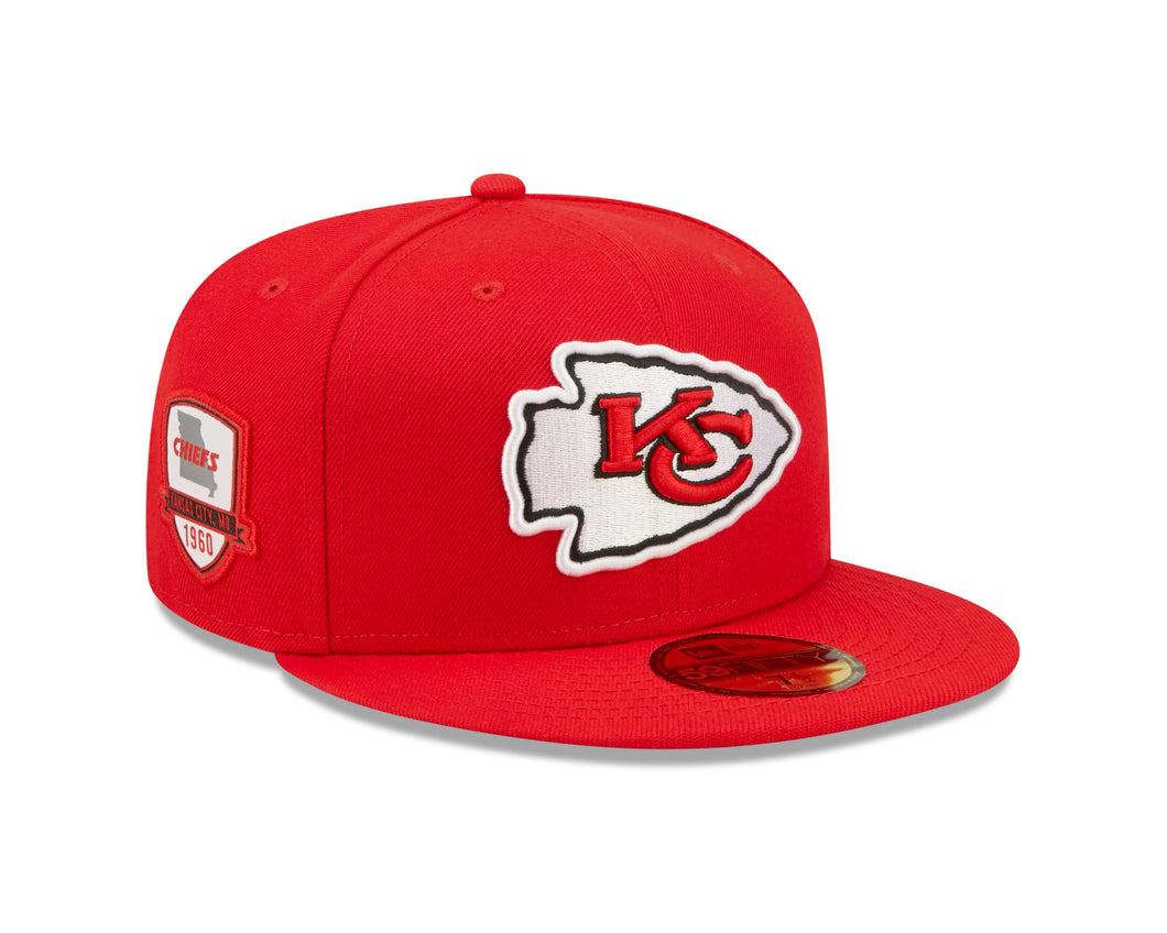 Kansas City Chiefs New Era NFL 59FIFTY 5950 Fitted Cap Hat Red Crown/Visor Team Color Logo with Side Patch (City Side) 