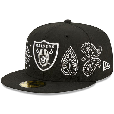 Las Vegas Raiders New Era NFL 59FIFTY 5950 Fitted Cap Hat Black Crown/Visor Team Color Logo (Paisley)