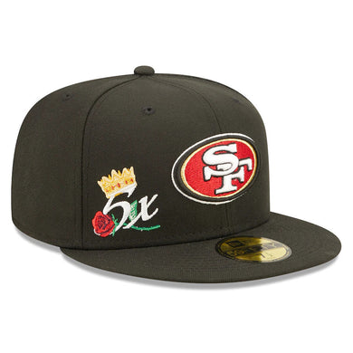 San Francisco 49ers New Era NFL 59FIFTY 5950 Fitted Cap Hat Black Crown/Visor Team Color Logo (Crown Champs)
