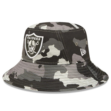 Las Vegas Raiders New Era Bucket Cap Hat Team Color Camo Crown/Visor Team Color Logo (2022 NFL Training Camp)