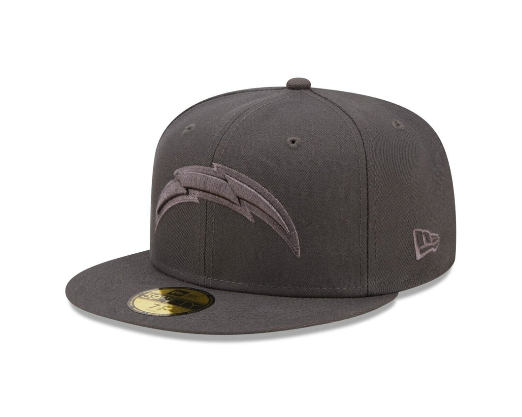 Los Angeles Chargers New Era NFL 59FIFTY 5950 Fitted Cap Hat Dark Gray Crown/Visor Dark Gray Logo (Color Pack)