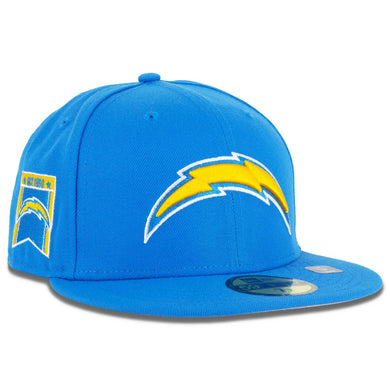 Los Angeles Chargers New Era NFL 59FIFTY 5950 Fitted Cap Hat Sky Blue Crown/Visor Team Color Logo Banner Established 1960 Side Patch