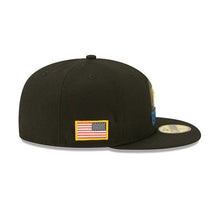 Load image into Gallery viewer, Los Angeles Chargers New Era NFL 59FIFTY 5950 Fitted Cap Hat Black Crown/Visor Camo Logo America Side Patch (2022 Salute To Service)

