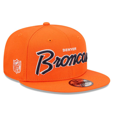Denver Broncos New Era NFL 9FIFTY 950 Snapback Cap Hat Orange Crown/Visor Navy/White Text Logo