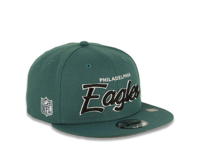 Philadelphia Eagles New Era NFL 9FIFTY 950 Snapback Cap Hat Green Crown/Visor Black/White Text Logo