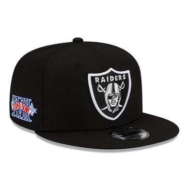 Las Vegas Raiders New Era 9FIFTY 950 Snapback Cap Hat Black Crown/Visor Team Color Logo 2018 Super Bowl Side Patch Gray UV