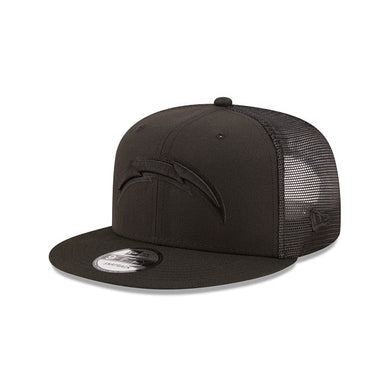 Los Angeles Chargers New Era NFL 9FIFTY 950 Trucker Mesh Snapback Cap Hat Black Crown/Visor Black Logo