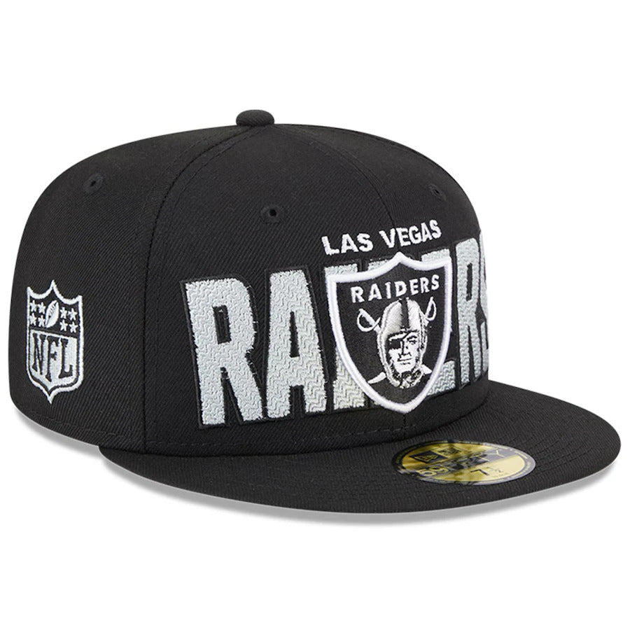 Las Vegas Raiders New Era 59FIFTY 5950 Fitted Cap Hat Black Crown/Visor Team Color Logo (2023 Draft)