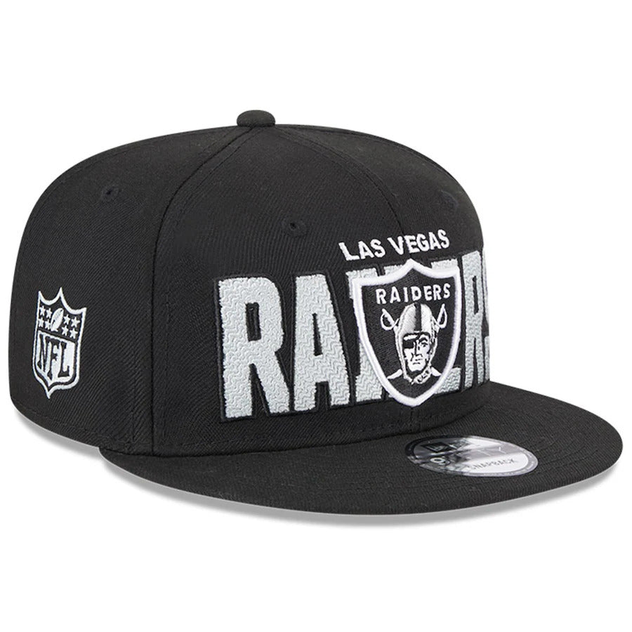 (Youth) Las Vegas Raiders New Era NFL 9FIFTY 950 Snapback Cap Hat Black Crown/Visor Team Color Logo (2023 Draft)