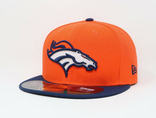 Denver Broncos New Era NFL 59FIFTY 5950 Fitted Cap Hat Orange Crown Navy Visor Team Color Logo (Sideline)